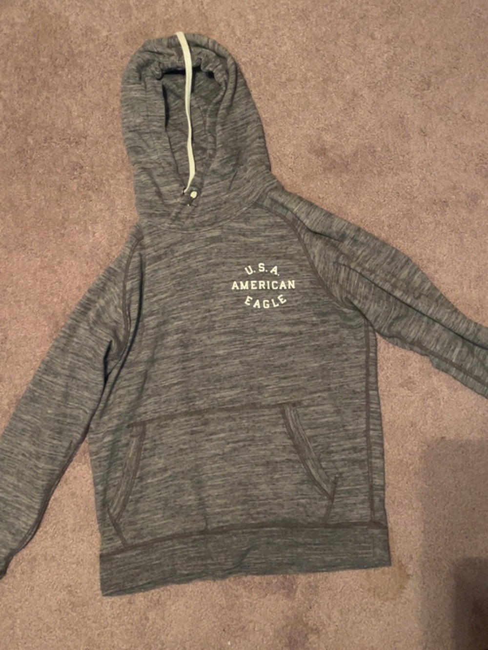American Eagle Outfitters Heather Gray Pullover Hoodie with USA Logo